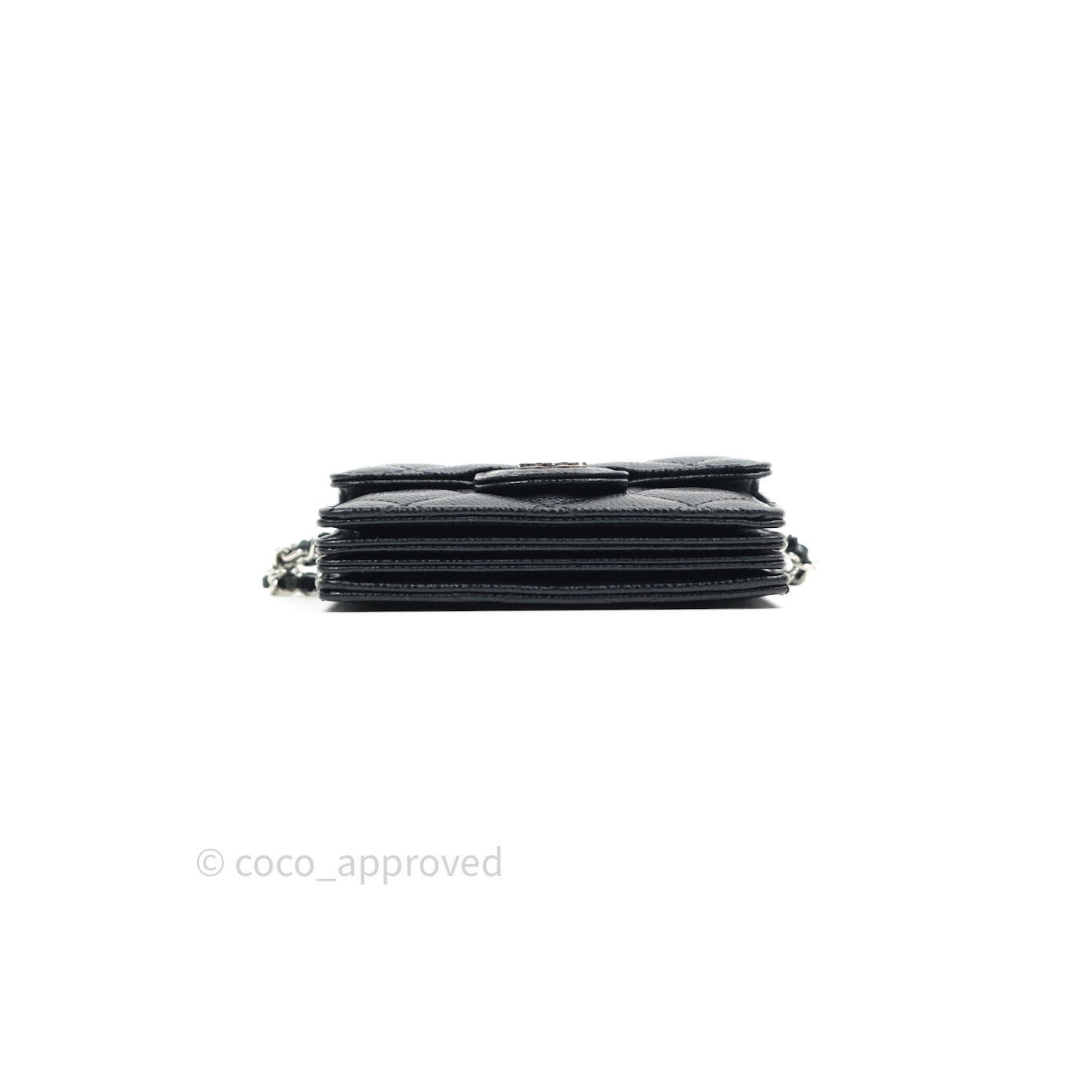 Chanel Mini Wallet With Chain Black Caviar Silver Hardware
