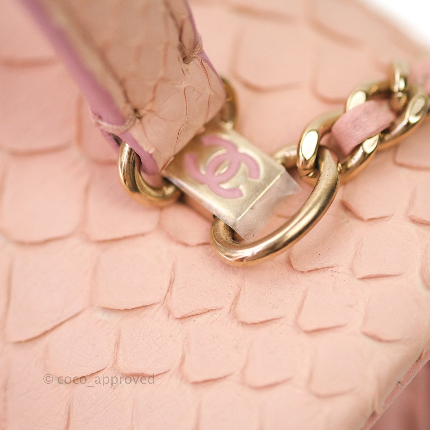 Chanel Small Handle Flap Bag Pink Python Gold Hardware