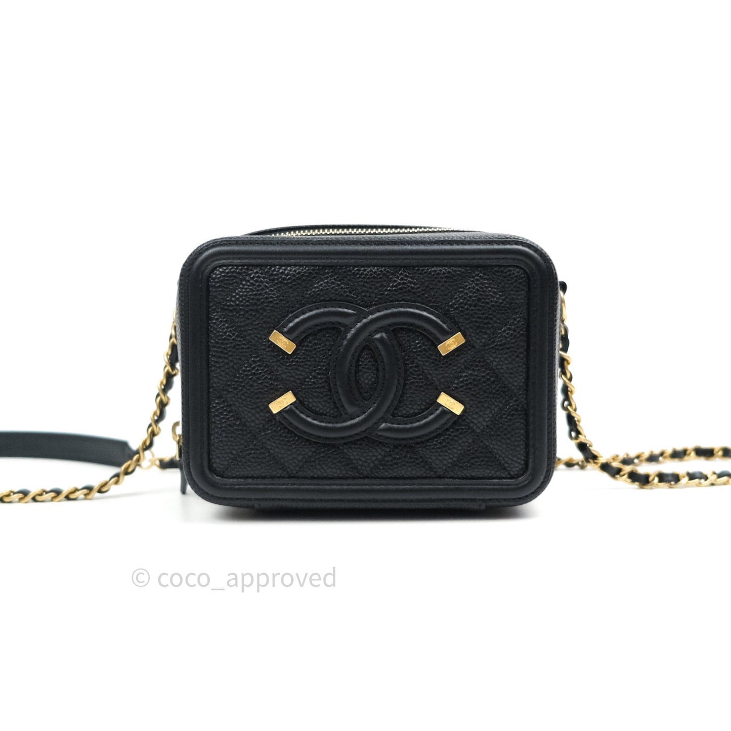 Chanel Quilted CC Filigree Vanity Clutch With Chain Black Caviar