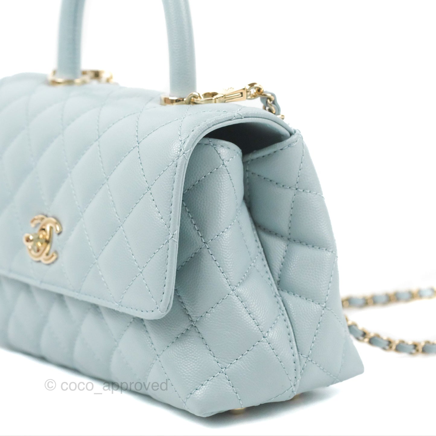 Chanel Small Coco Handle Blue Caviar Gold Hardware