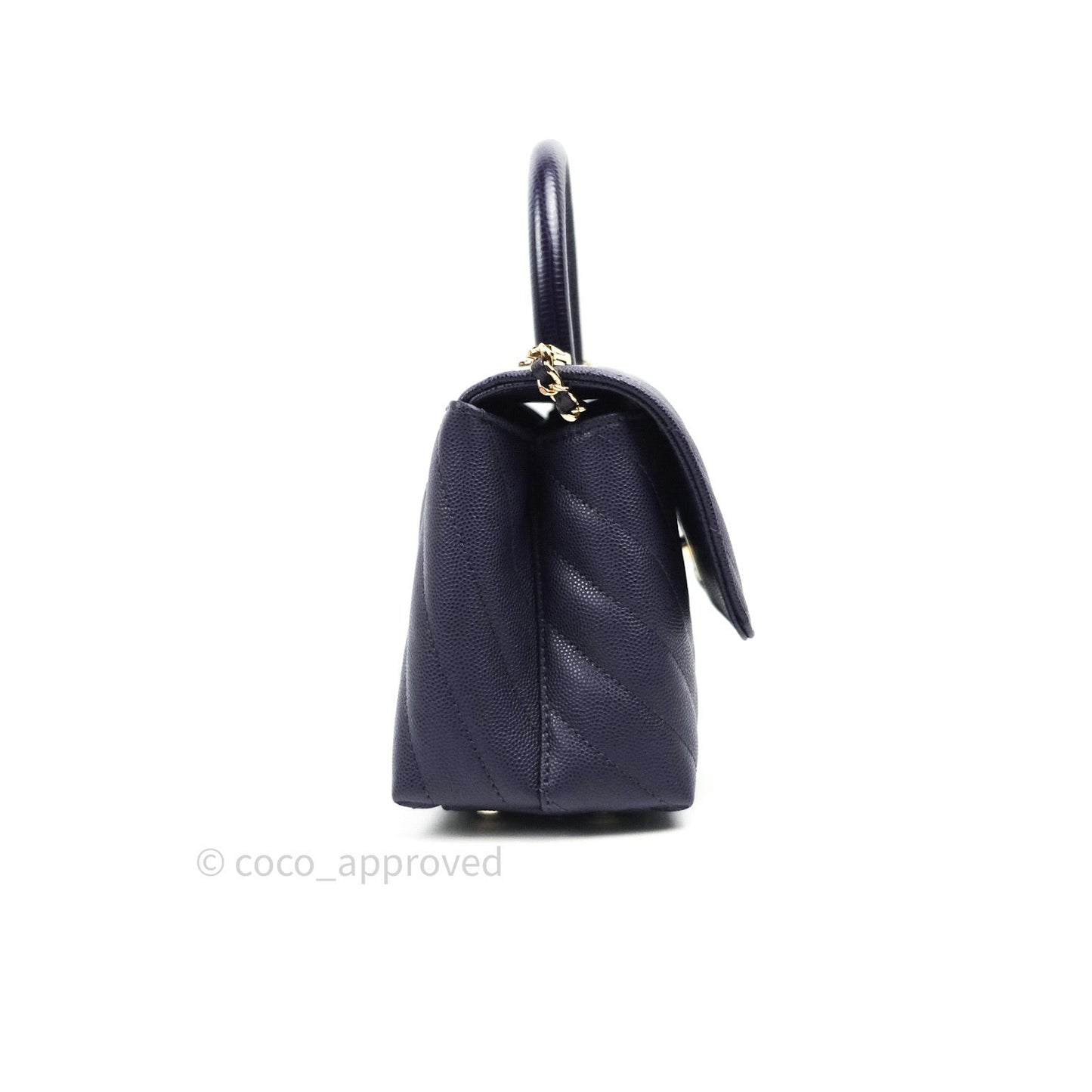 Chanel Mini Coco Handle Chevron Purple Caviar Quilted Gold Hardware