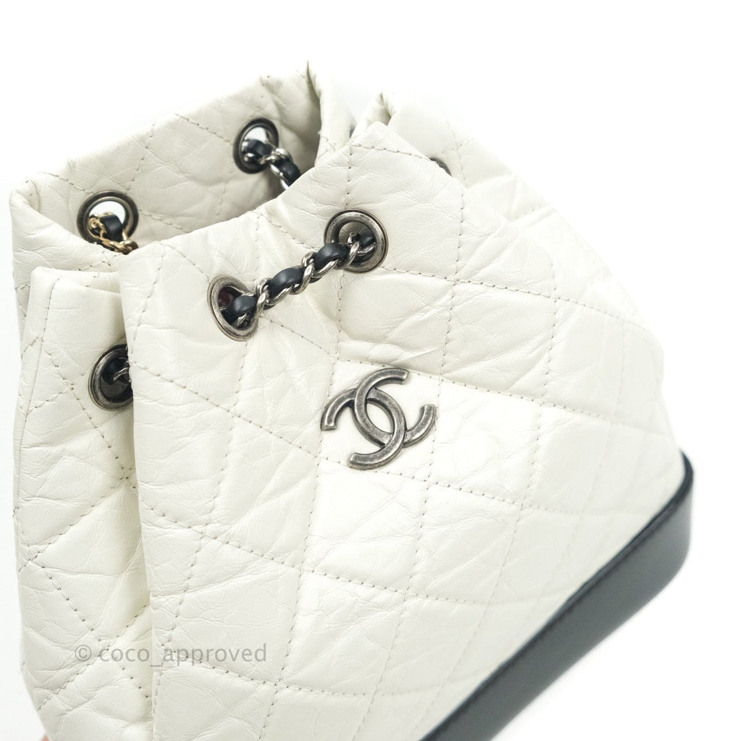 Chanel Gabrielle Backpack Black Aged Calfskin Small White Black