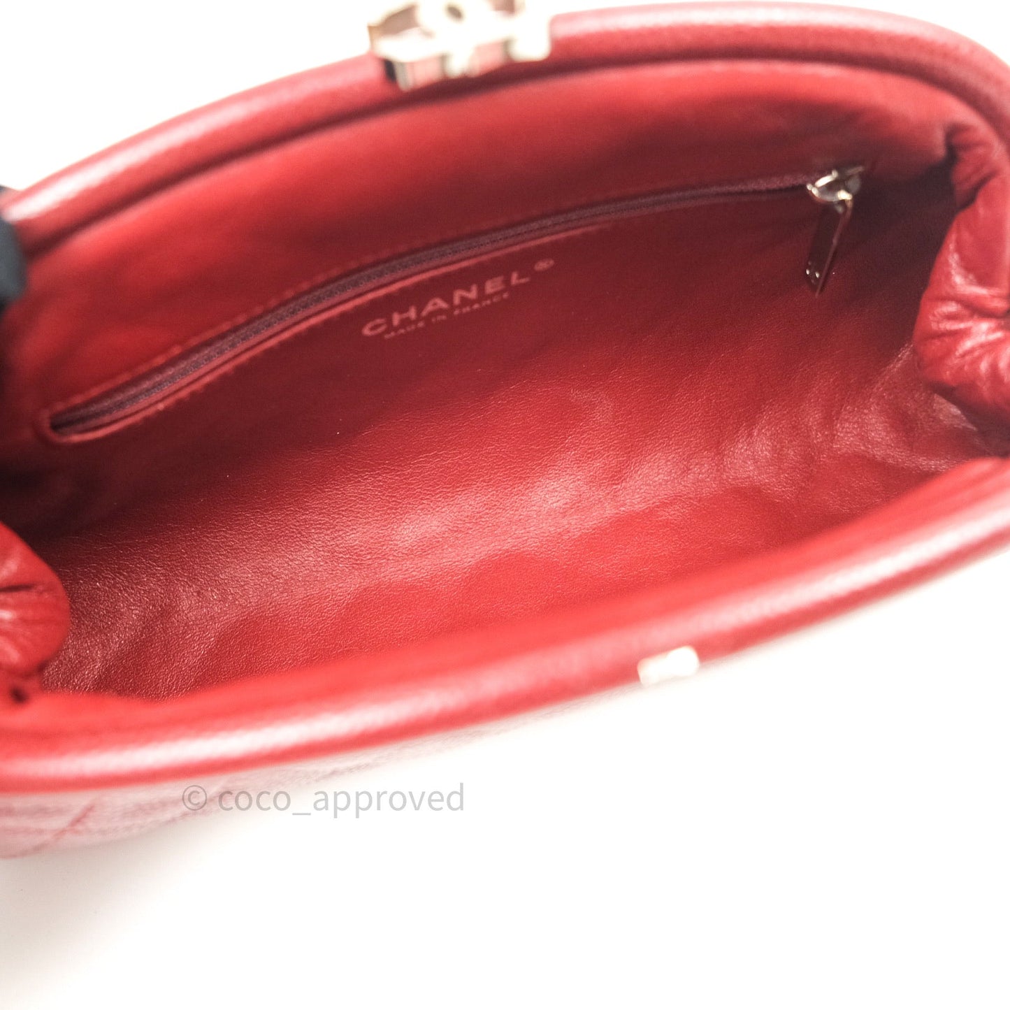 Chanel Quilted Timeless Kisslock Clutch Dark Red Caviar Silver Hardware