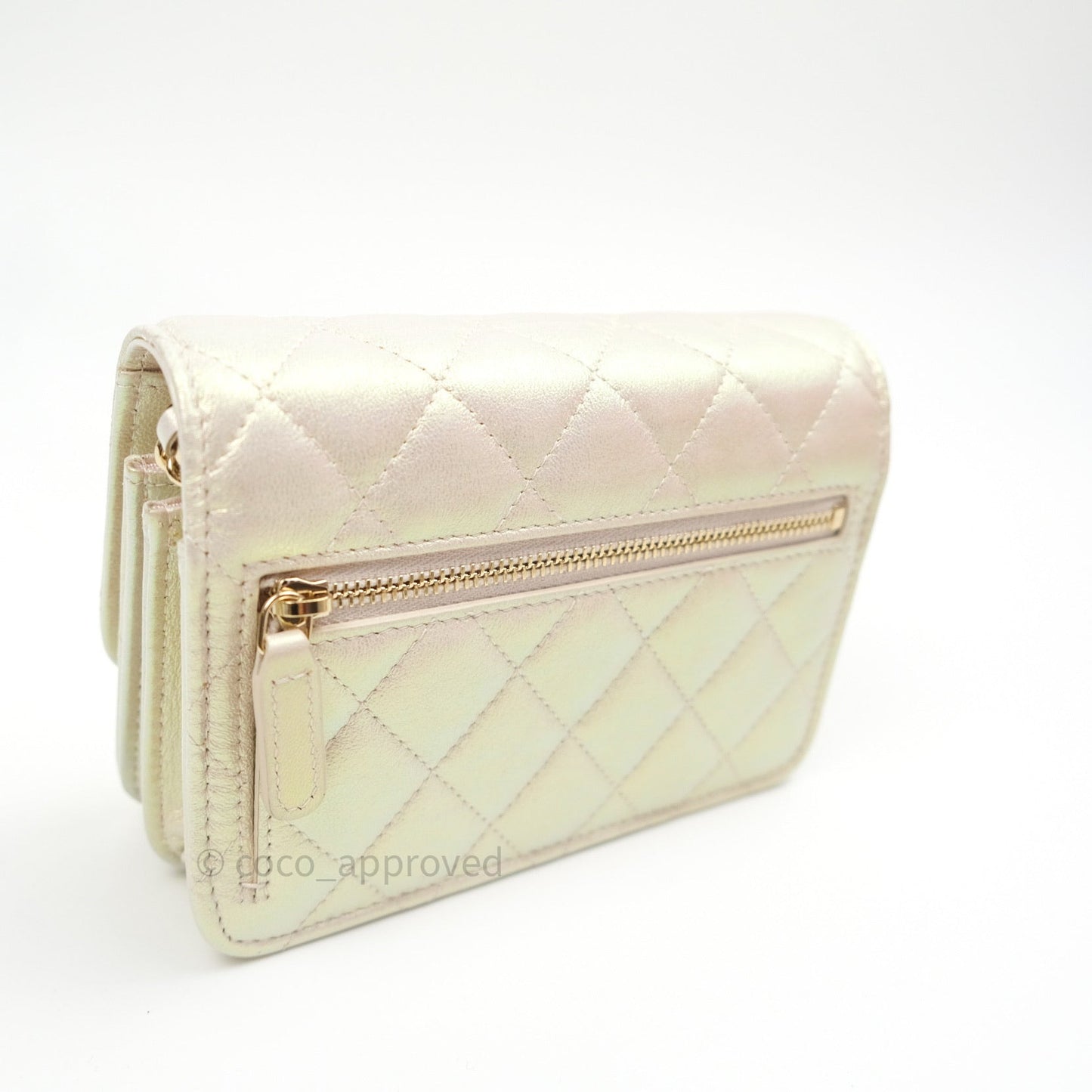 Chanel Quilted Mini Wallet on Chain WOC Iridescent Ivory Gold Hardware 20A