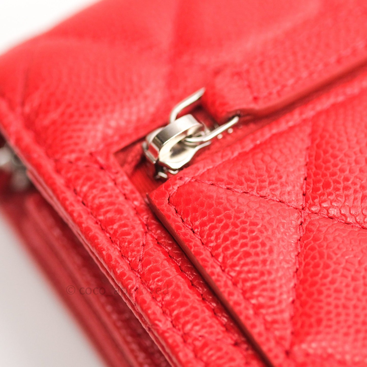 Chanel Quilted Mini Wallet on Chain WOC Brick Red Caviar Silver Hardware