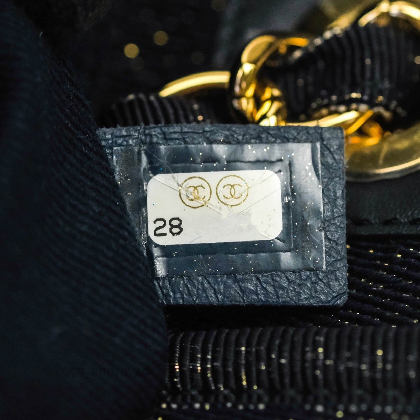 Chanel Large Deauville Navy Glitter Canvas Gold Hardware