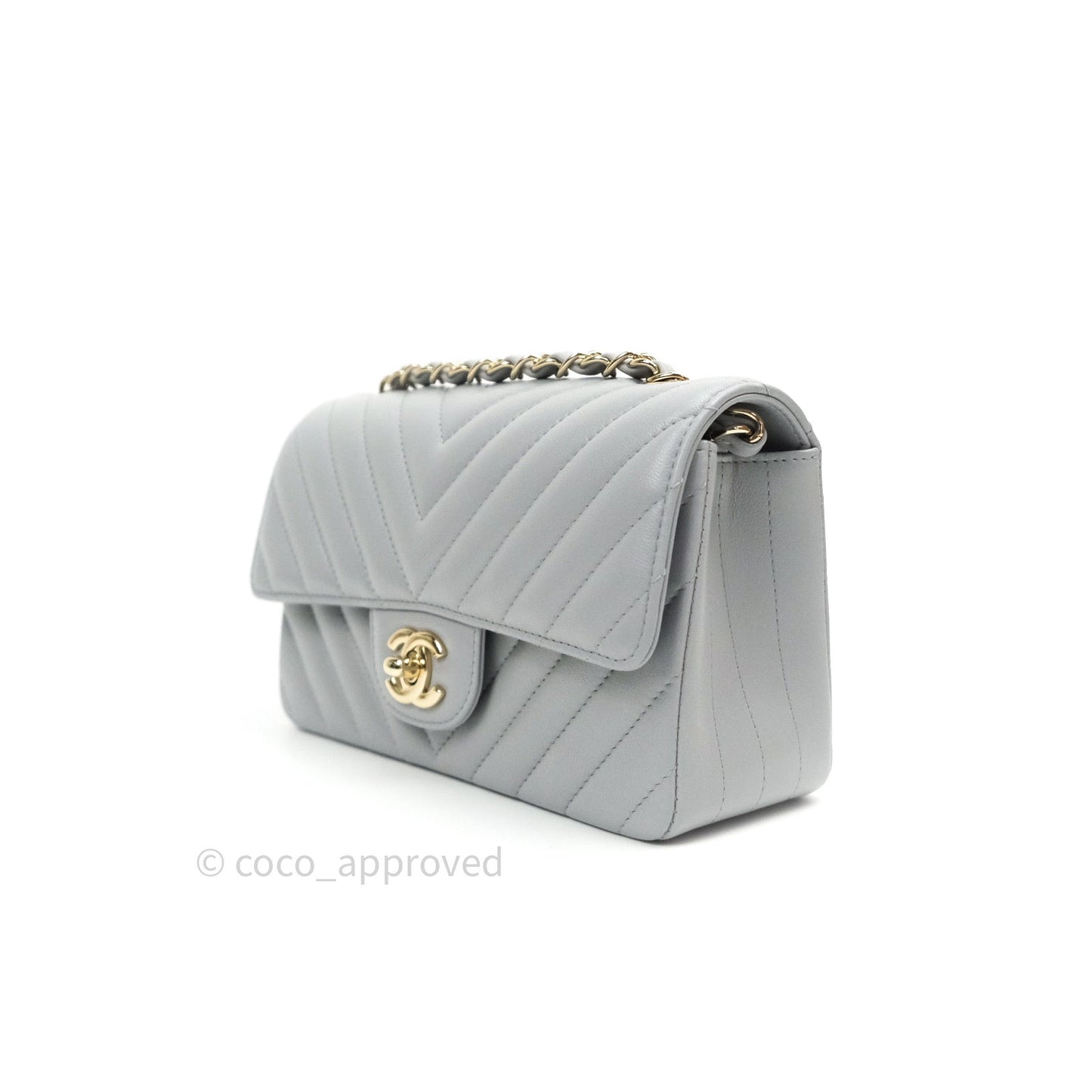 Chanel Quilted Mini Rectangular Grey Lambskin Gold Hardware