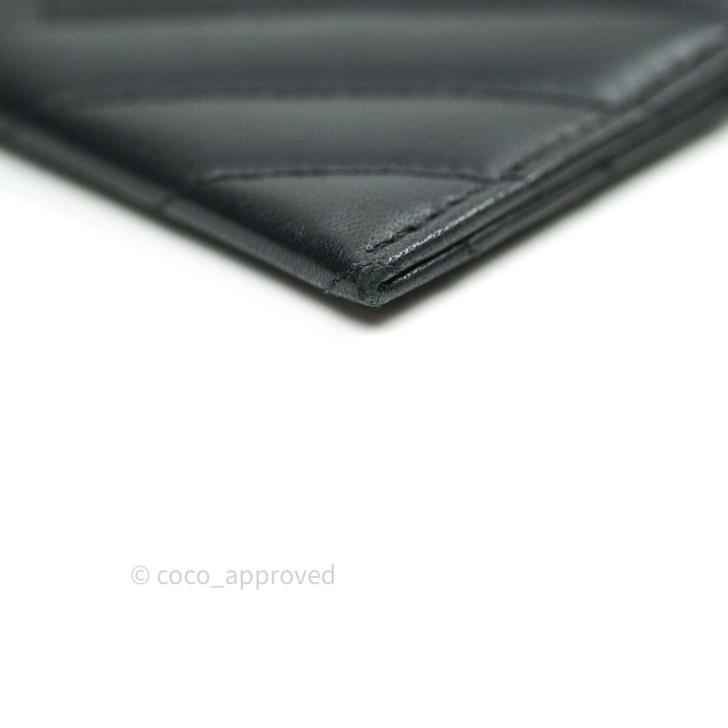 Chanel Chevron Classic Black Flat Card Holder Lambskin Gold Hardware