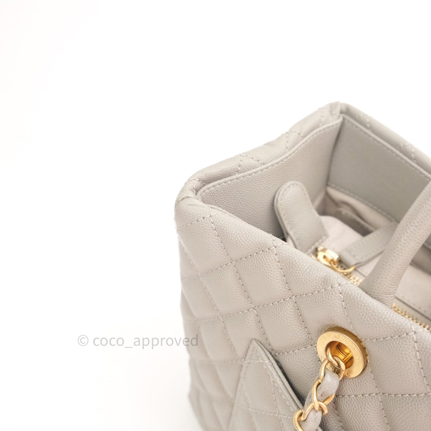 Chanel Quilted Medium Coco Handle Shopping Tote Grey Caviar Gold Hardware