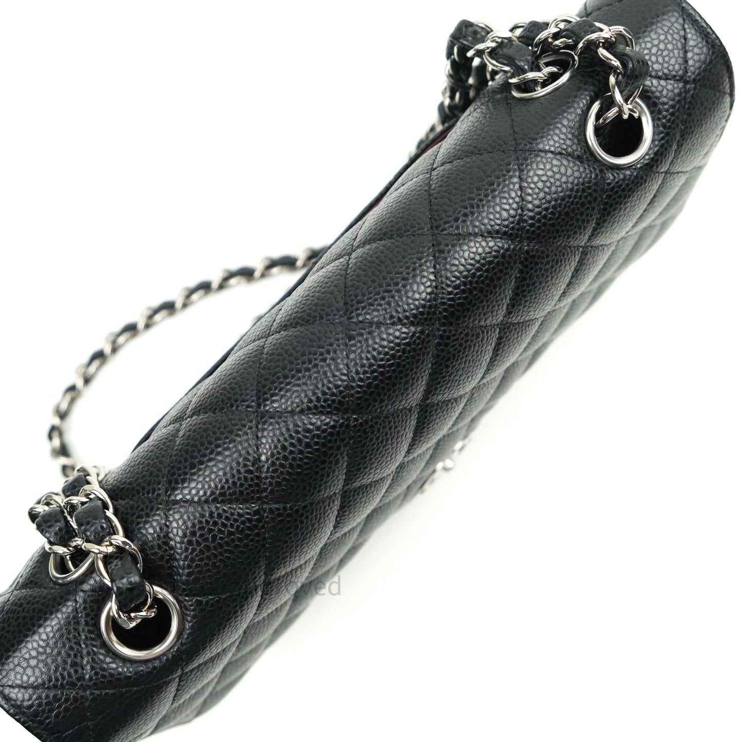 Chanel Quilted M/L Medium Double Flap Bag Black Caviar Silver Hardware