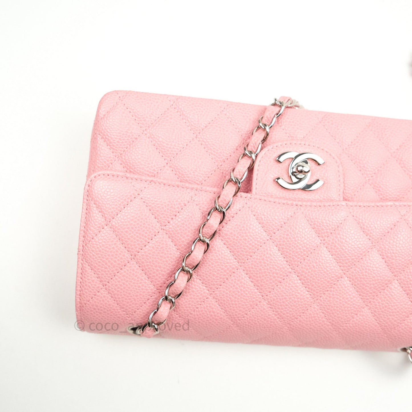 Chanel Classic M/L Medium Double Flap Bag Pink Caviar Silver Hardware