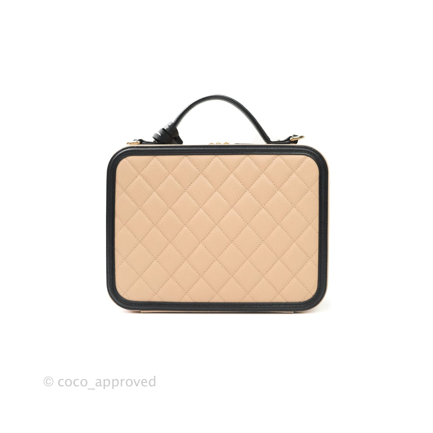 Chanel Quilted Large CC Filigree Vanity Case Beige Black Caviar