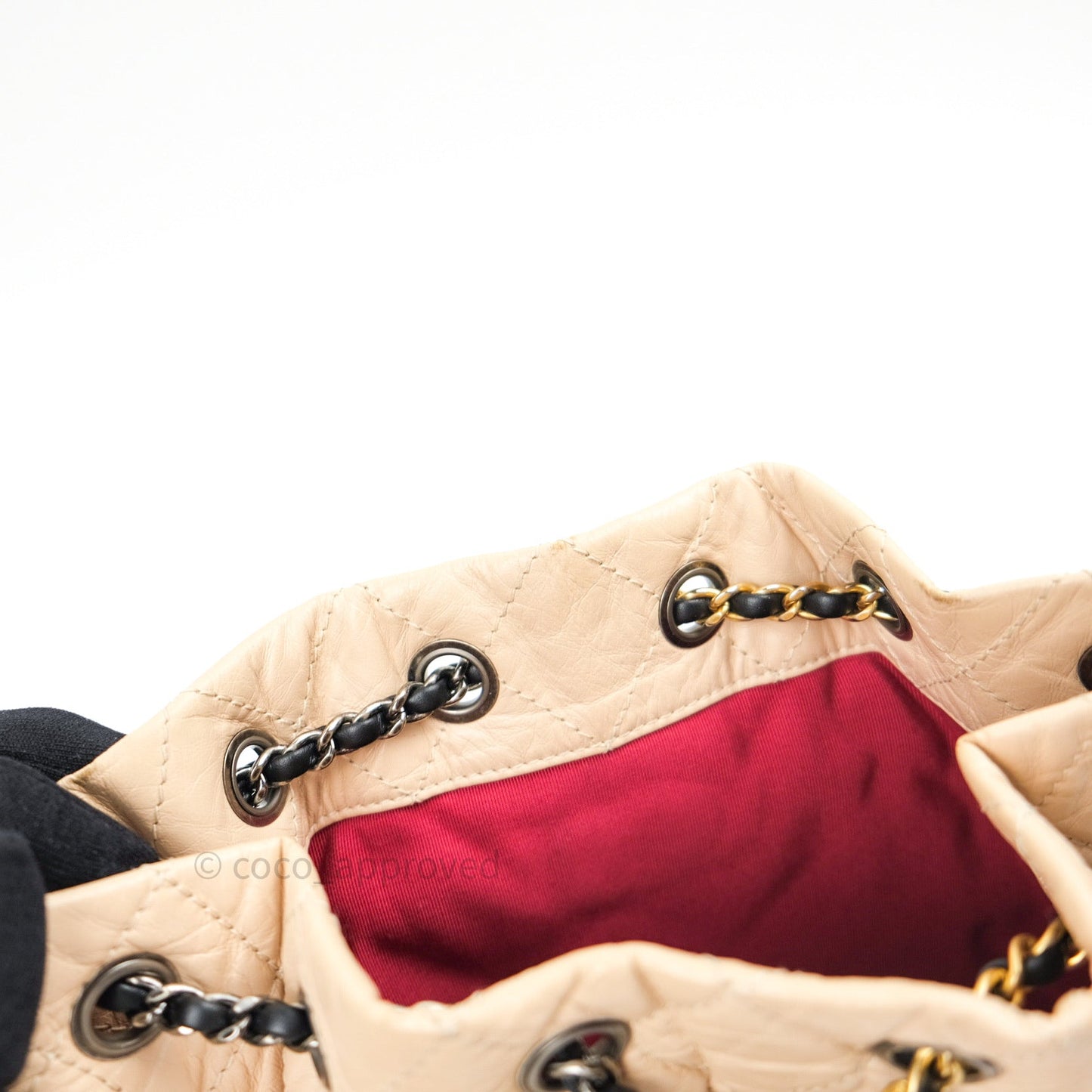 Chanel Gabrielle Backpack Black Aged Calfskin Small Beige Black