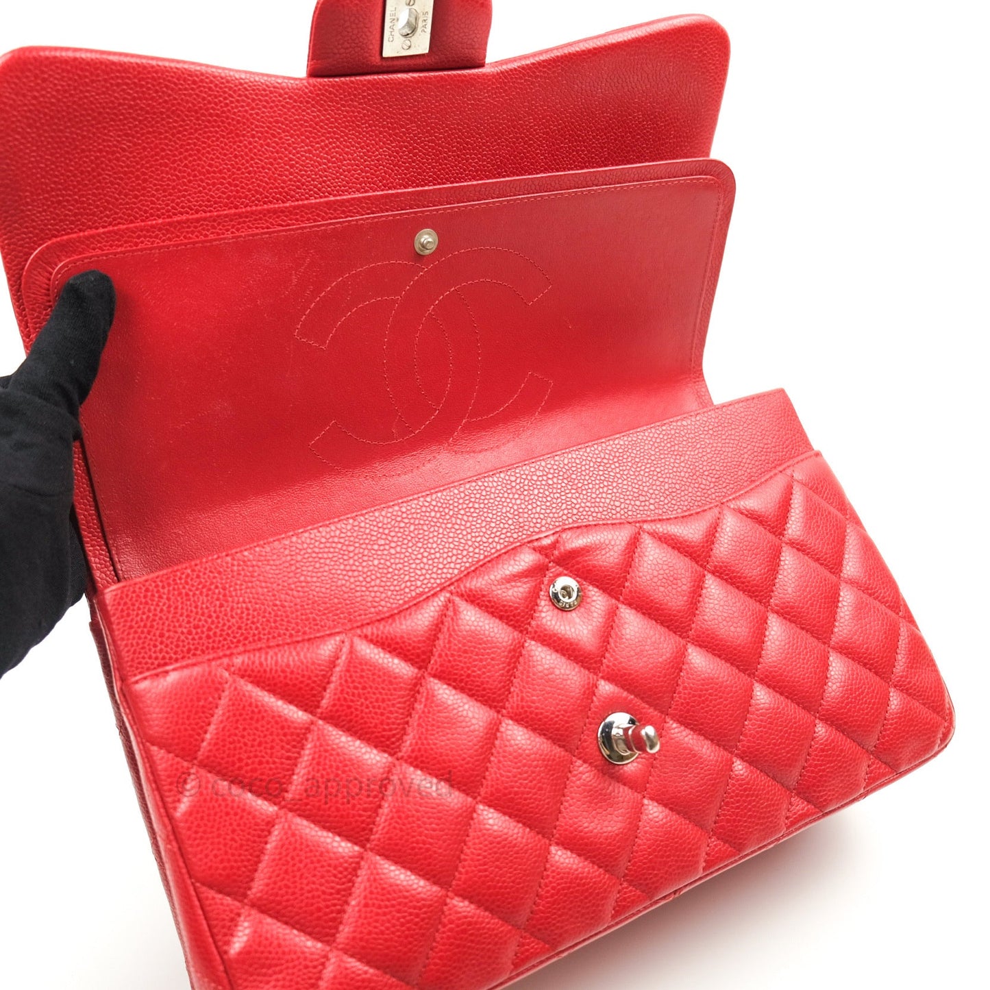 Chanel Jumbo Double Flap Red Caviar Silver Hardware⁣⁣