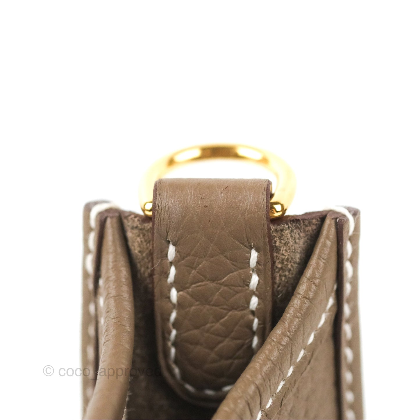 Hermès Mini Evelyne 16 Etoupe Clemence Gold Hardware with Bleu Indigo Strap