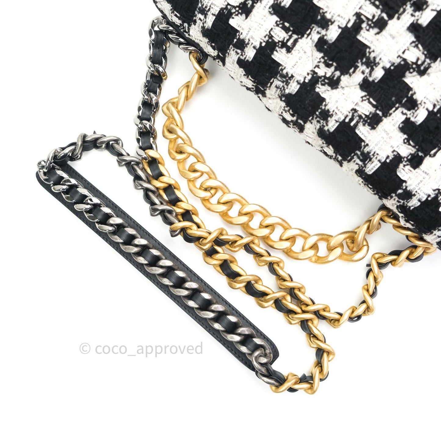 Chanel 19 Medium Tweed White Ribbon Mixed Hardware