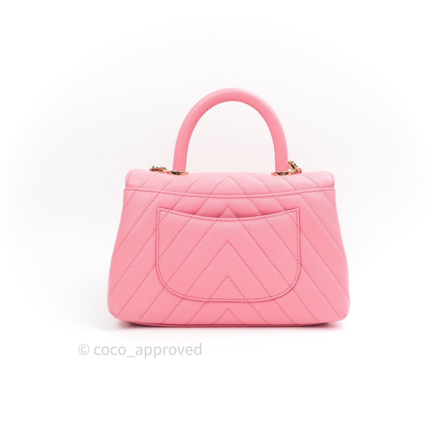 Chanel Mini Coco Handle Chevron Pink Caviar Quilted Gold Hardware