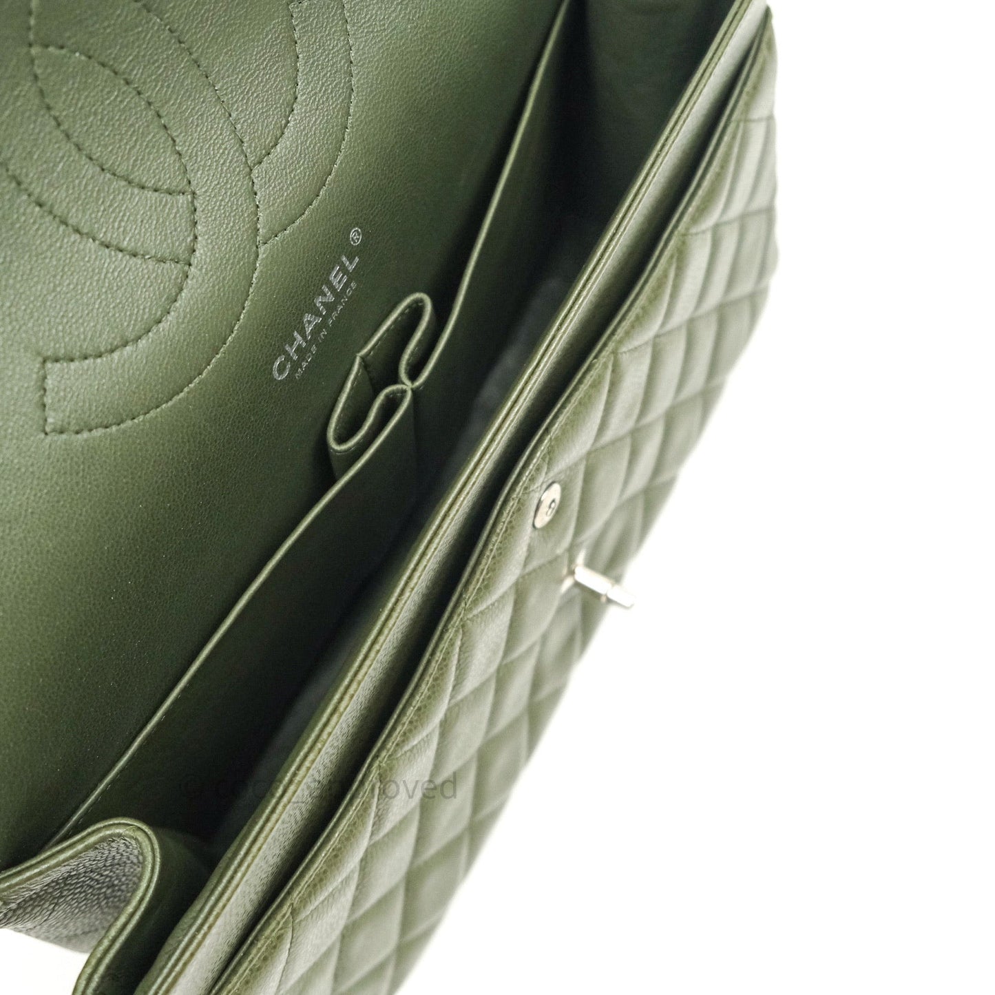 Chanel Classic Jumbo Double Flap Quilted Green Caviar Silver Hardware⁣⁣