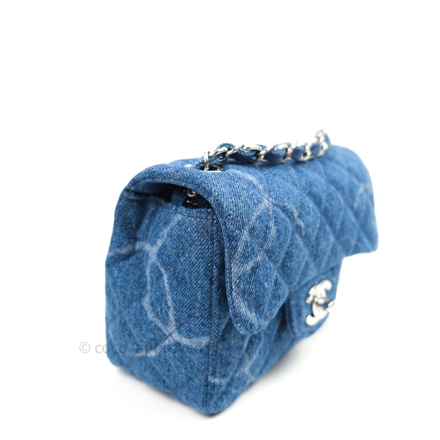 Chanel Mini Square Blue Denim Silver Hardware