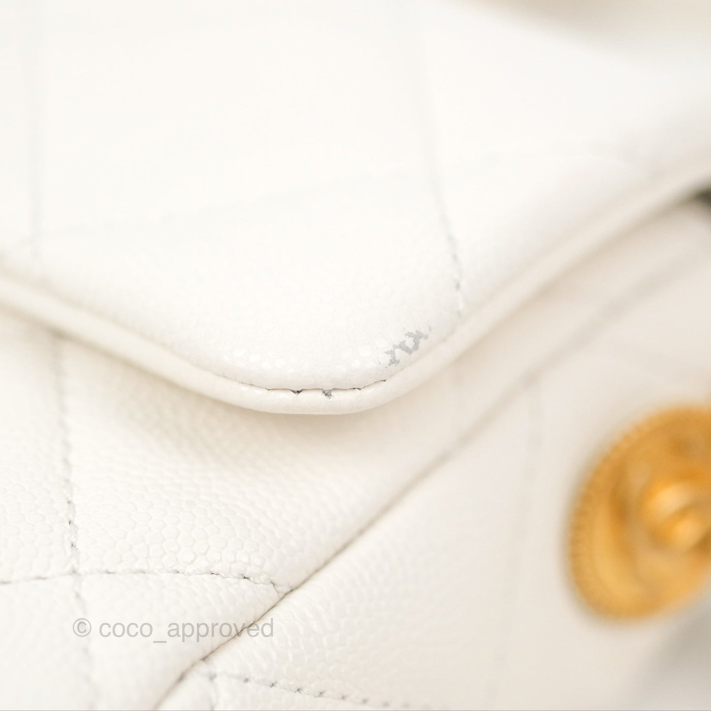 Chanel Mini Flap with Coin Charm White Caviar Aged Gold Hardware 22A