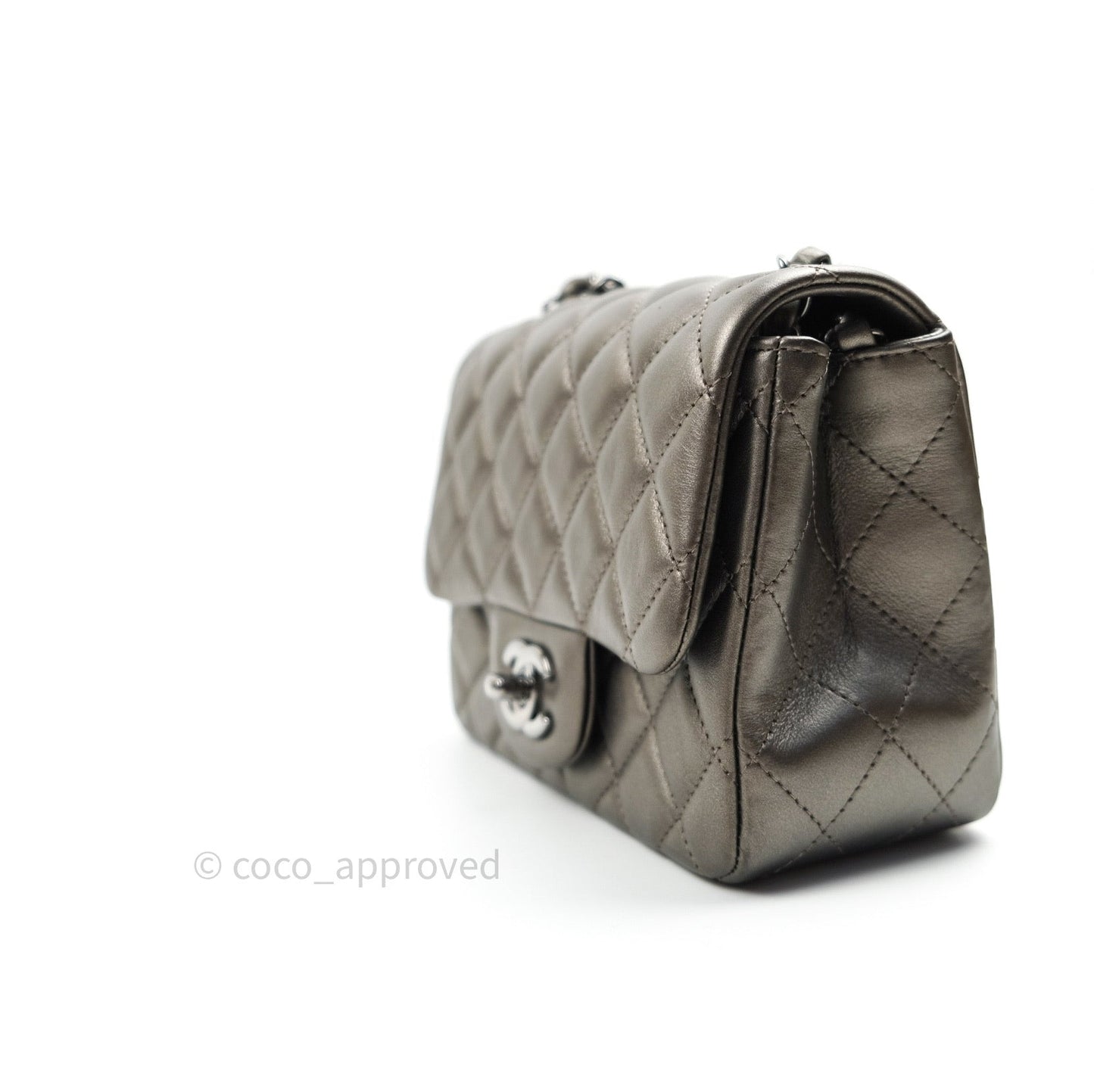 Chanel Mini Square Metallic Dark Grey Lambskin Dark Silver Hardware