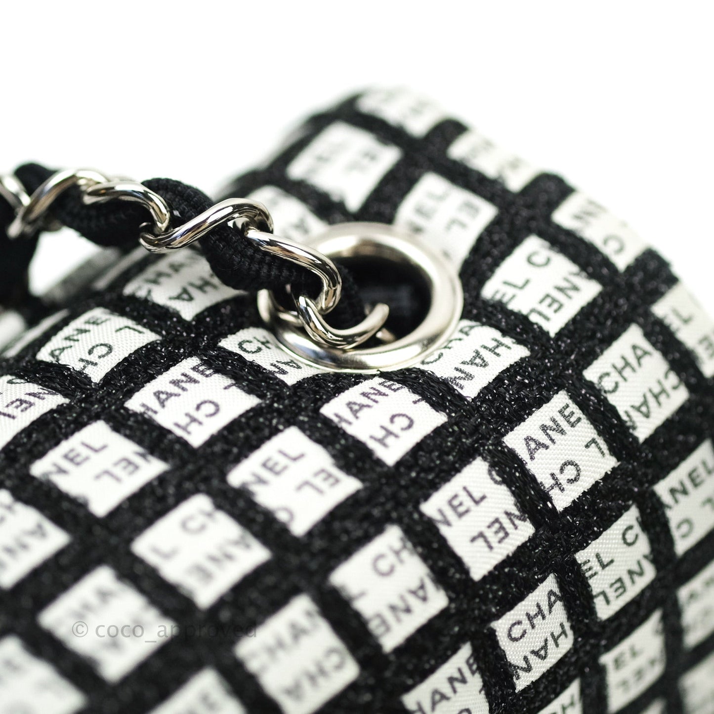 Chanel Quilted Mini Rectangular Black White Logo Silver Hardware