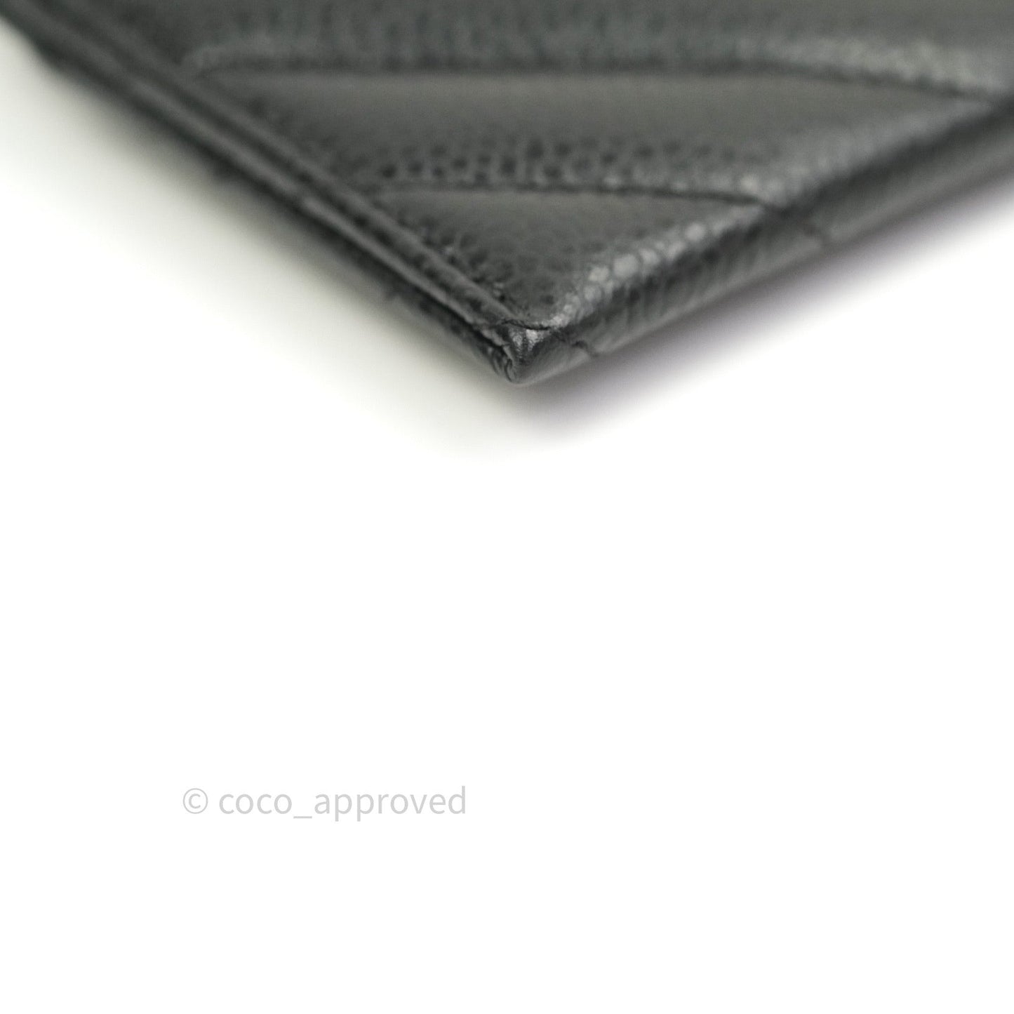 Chanel Classic Chevron Black Caviar Silver Hardware Flat Card Holder