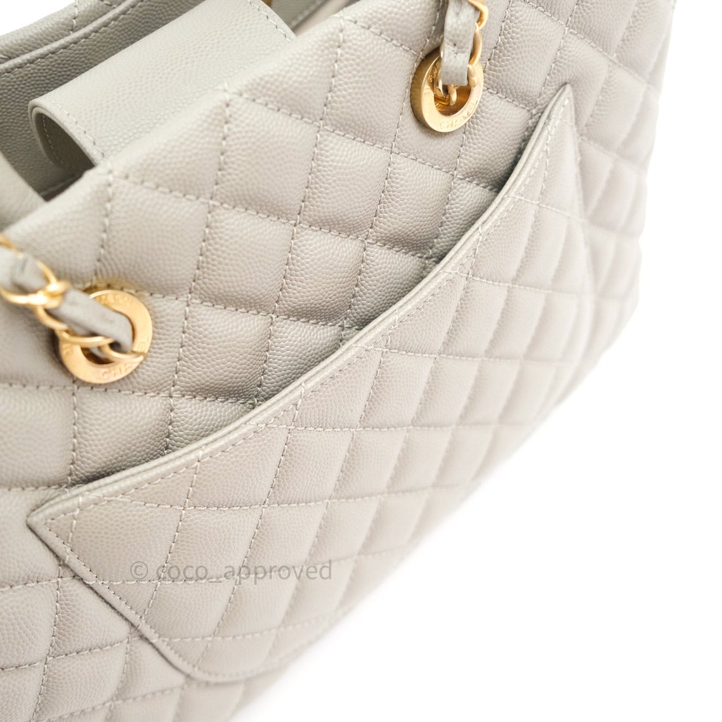 Chanel Quilted Medium Coco Handle Shopping Tote Grey Caviar Gold Hardware