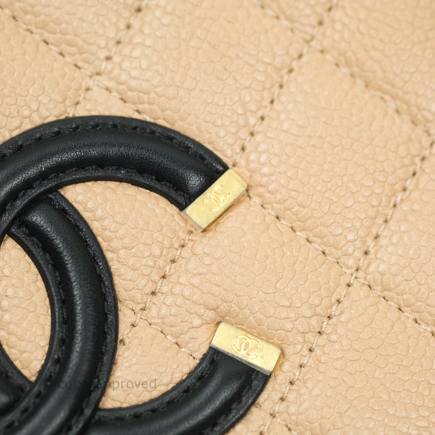 Chanel Quilted Small CC Filigree Vanity Case Beige Black Caviar