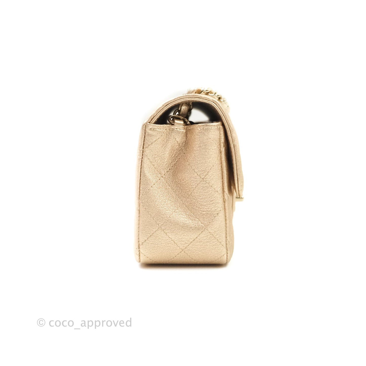 Chanel Quilted Mini Rectangular Metallic Champagne Gold Lambskin Gold Hardware
