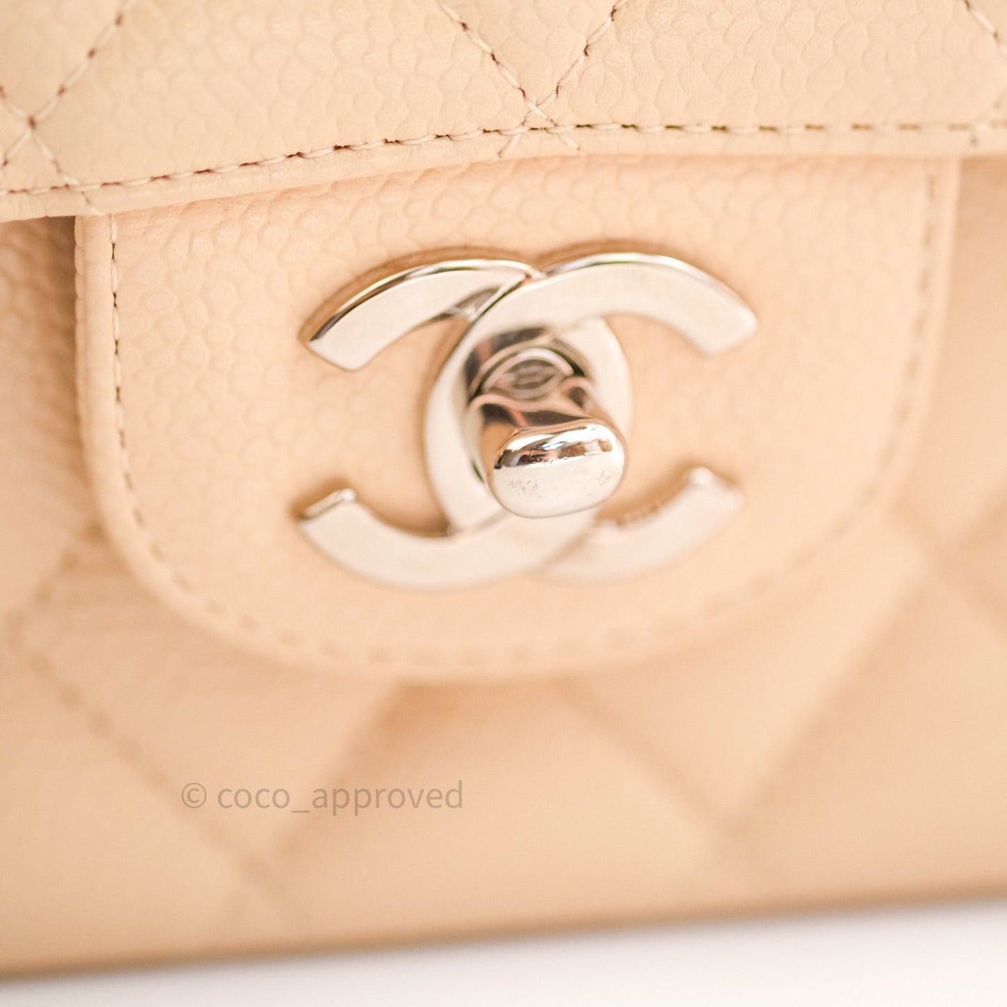 Chanel Quilted M/L Medium Double Flap Beige Clair Caviar Silver Hardware