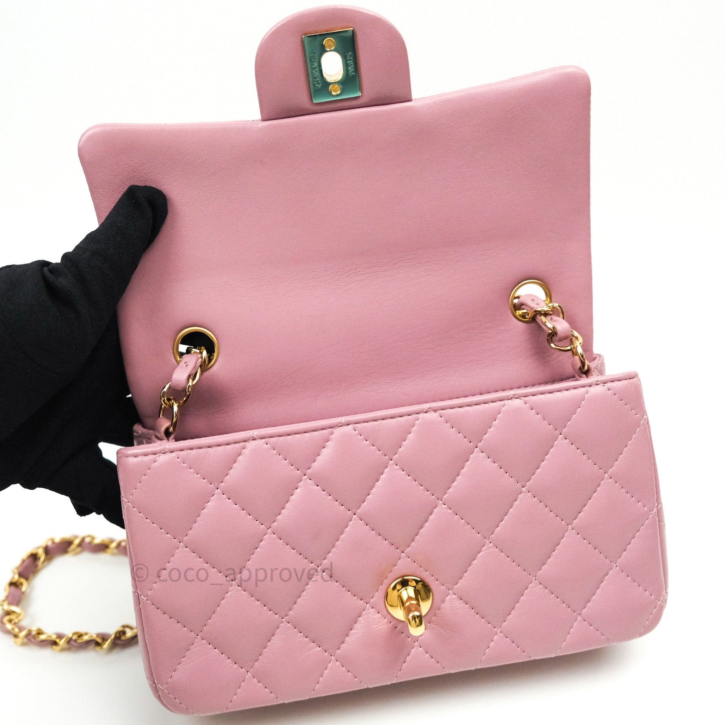 Chanel Quilted Mini Rectangular Pink Lambskin Gold Hardware