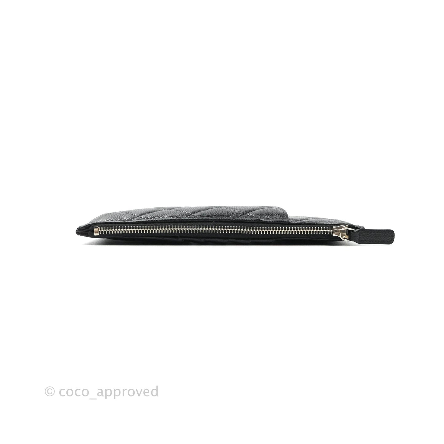 Chanel Classic Flat Black Caviar Wallet Pouch Silver Hardware