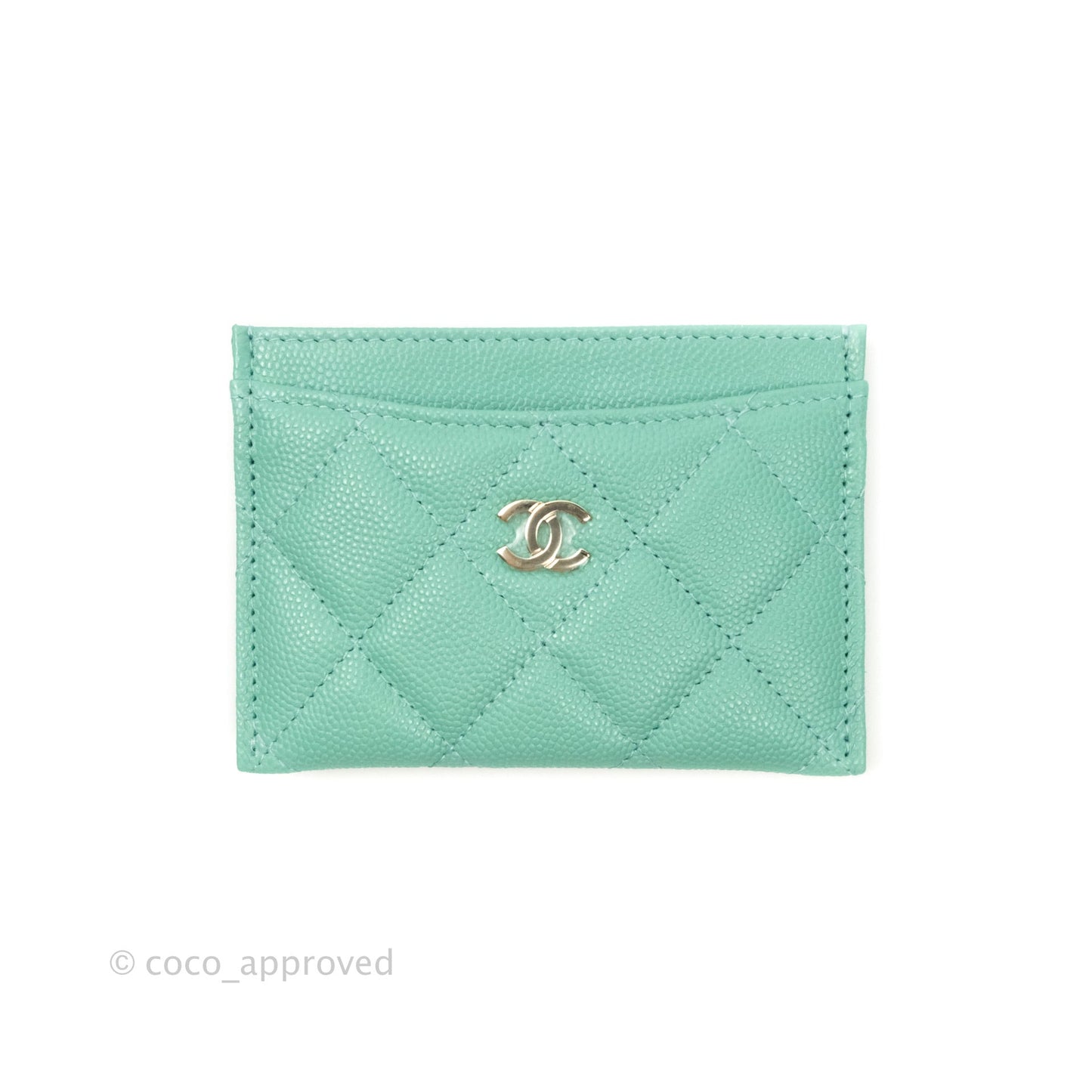Chanel Quilted Classic Mint Caviar Gold Hardware Flat Card Holder