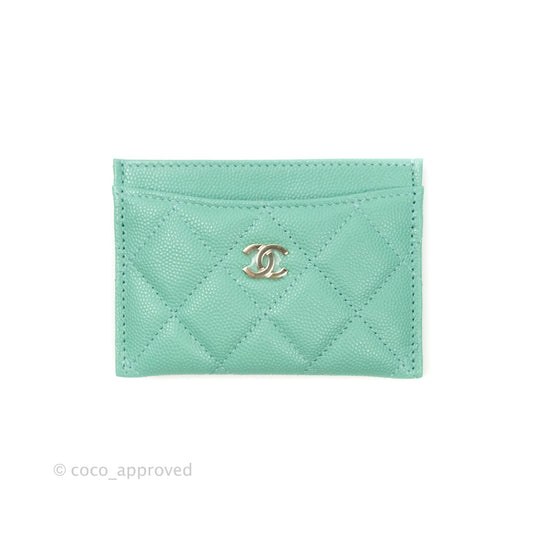 Chanel Quilted Classic Mint Caviar Gold Hardware Flat Card Holder