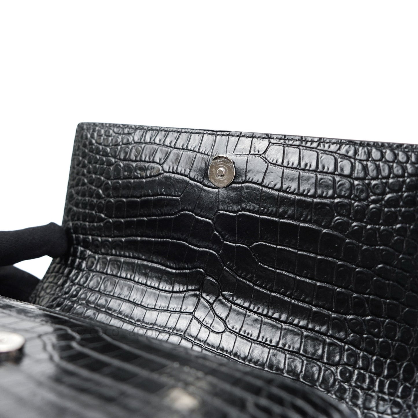 Saint Laurent Sunset Medium Black Crocodile Embossed Calfskin Silver Hardware