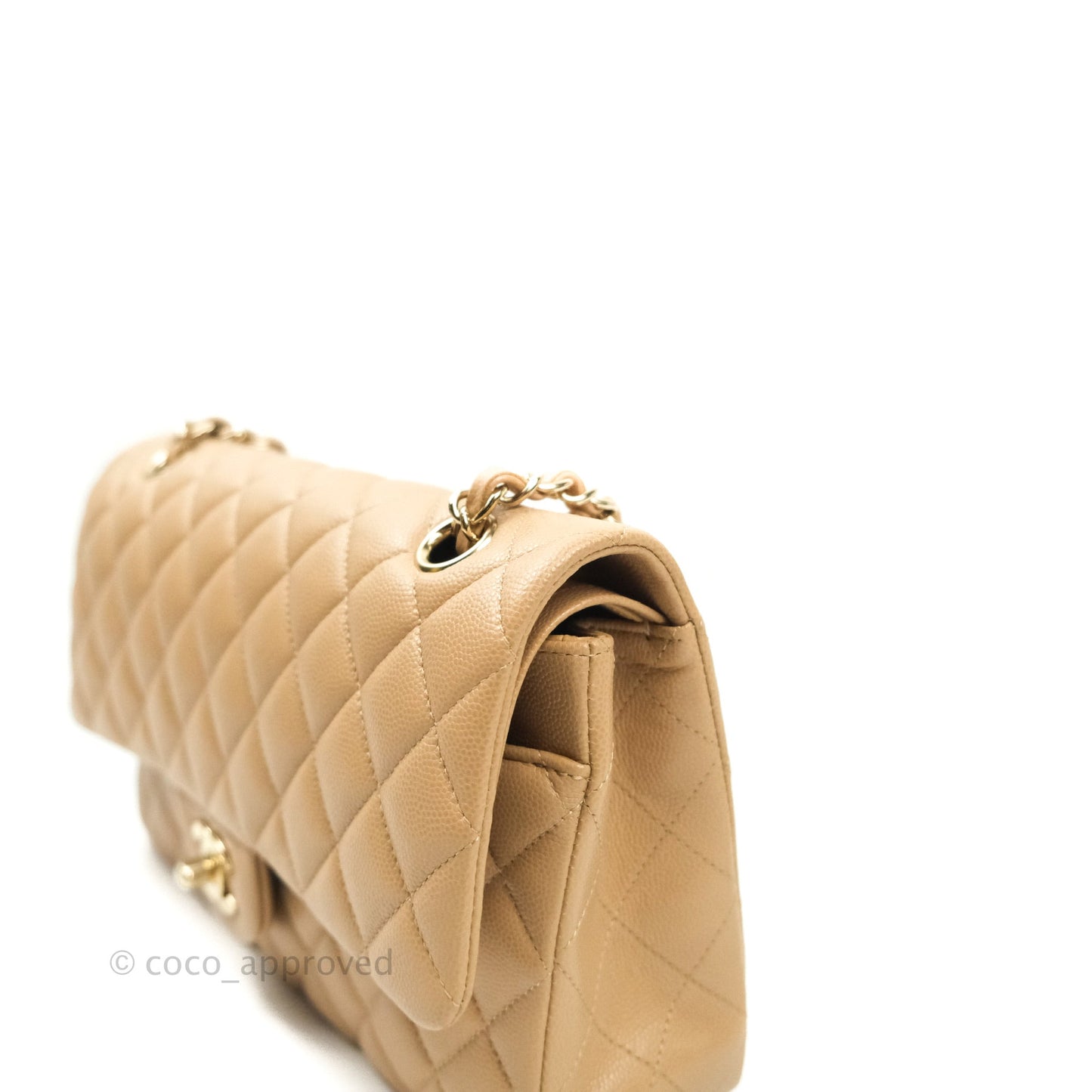 Chanel Classic M/L Medium Double Flap Dark Beige Caviar Gold Hardware 19B