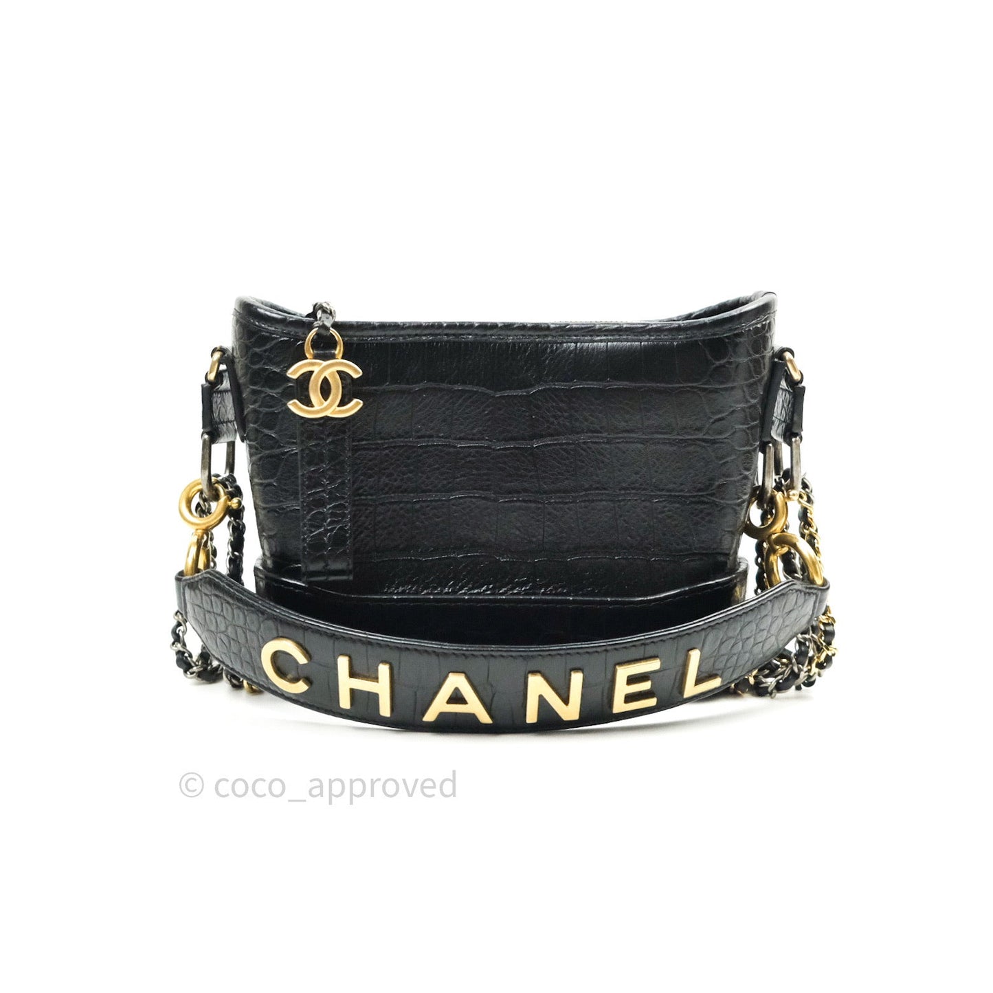 Chanel Crocodile Embossed Calfskin Small Gabrielle Cocodile Hobo Black