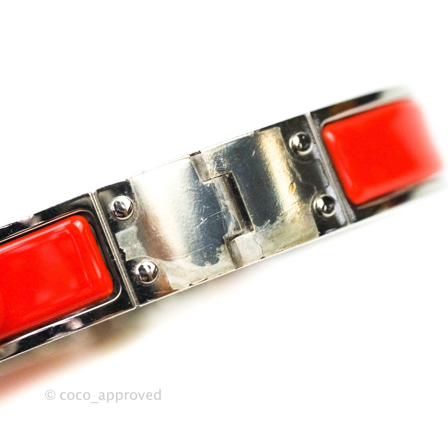 Hermès Enamel Charniere Uni Narrow Hinged Bracelet Brick Red
