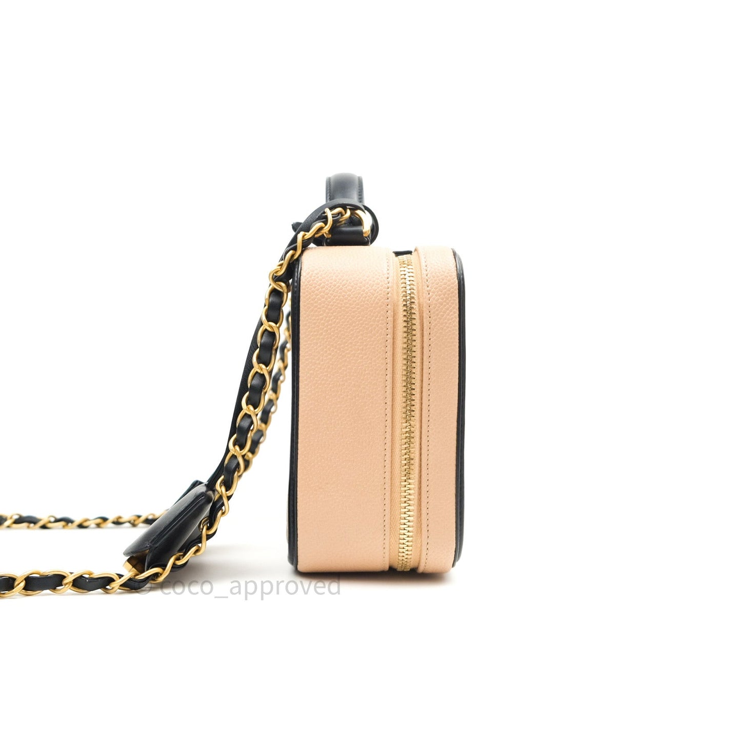 Chanel Quilted Medium CC Filigree Vanity Case Beige Caviar Gold Hardware