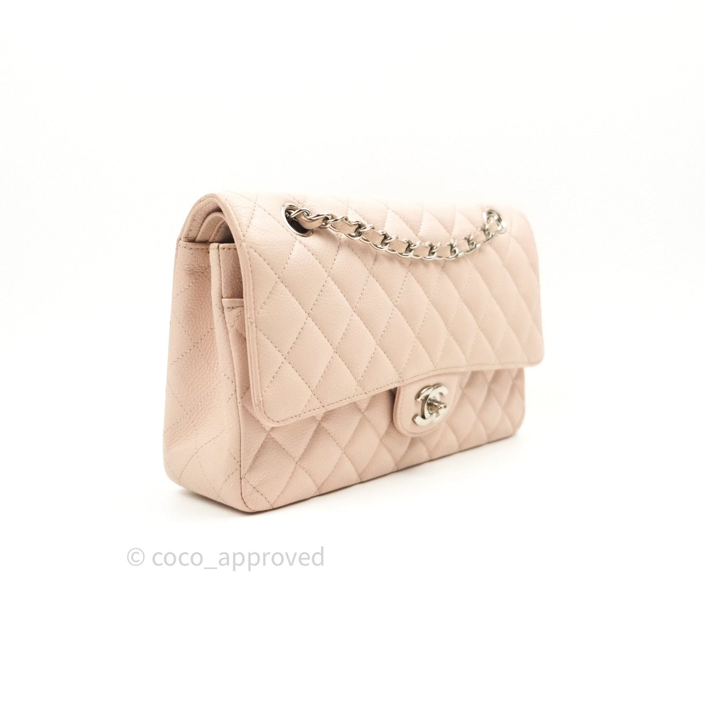 Chanel Classic M/L Medium Double Flap Sakura Pink Caviar Silver Hardware