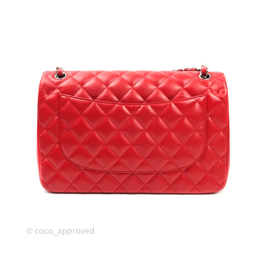 Chanel Jumbo Double Flap Red Lambskin Silver Hardware⁣⁣