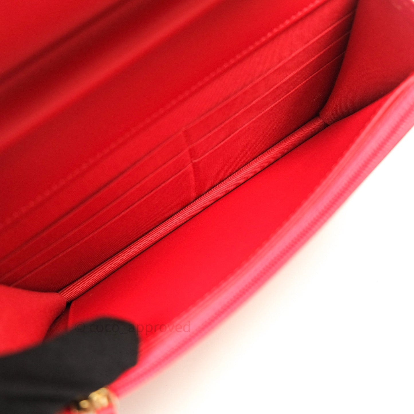 Chanel Filigree Wallet on Chain WOC Red Caviar Gold Hardware