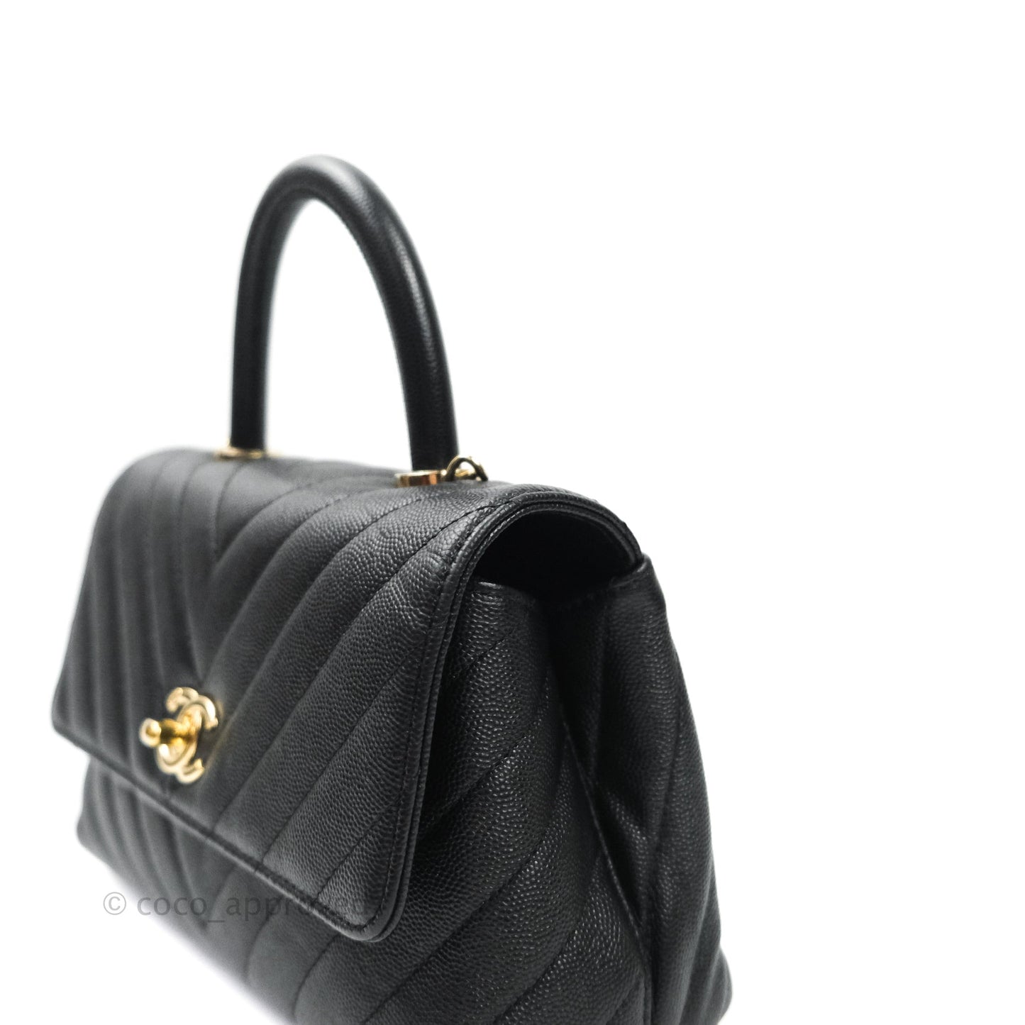 Chanel Mini Coco Handle Chevron Black Caviar Gold Hardware