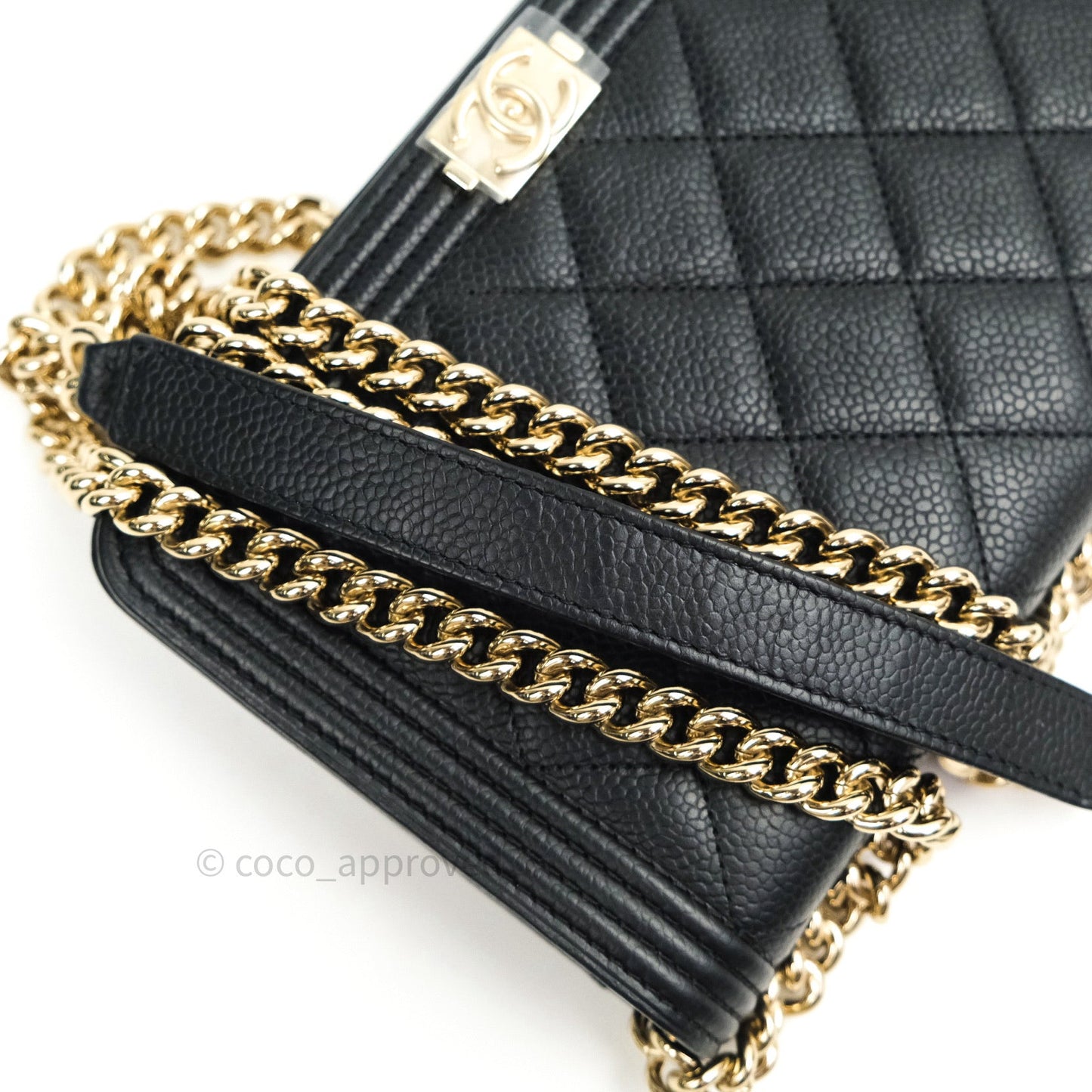 Chanel Quilted Boy Wallet on Chain WOC Black Caviar Gold Hardware
