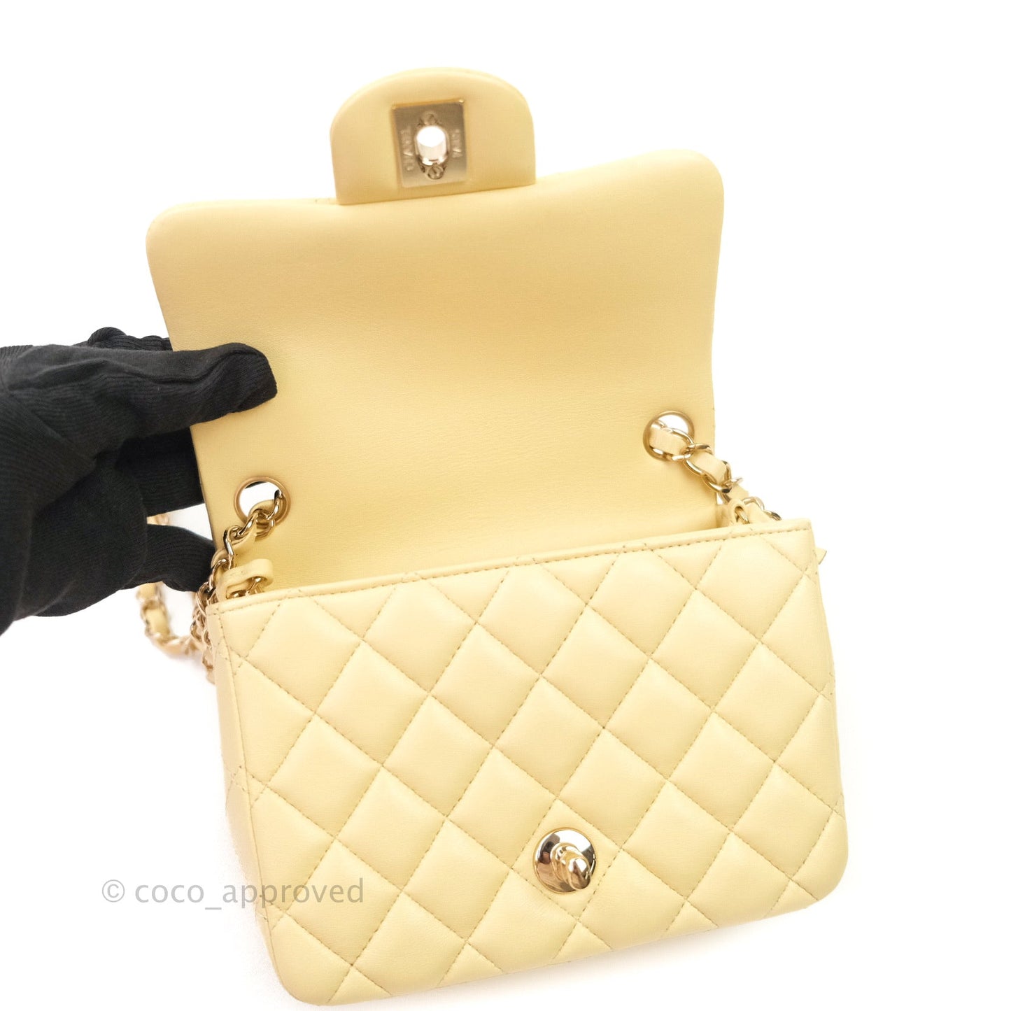 Chanel Mini Square Yellow Lambskin Gold Hardware