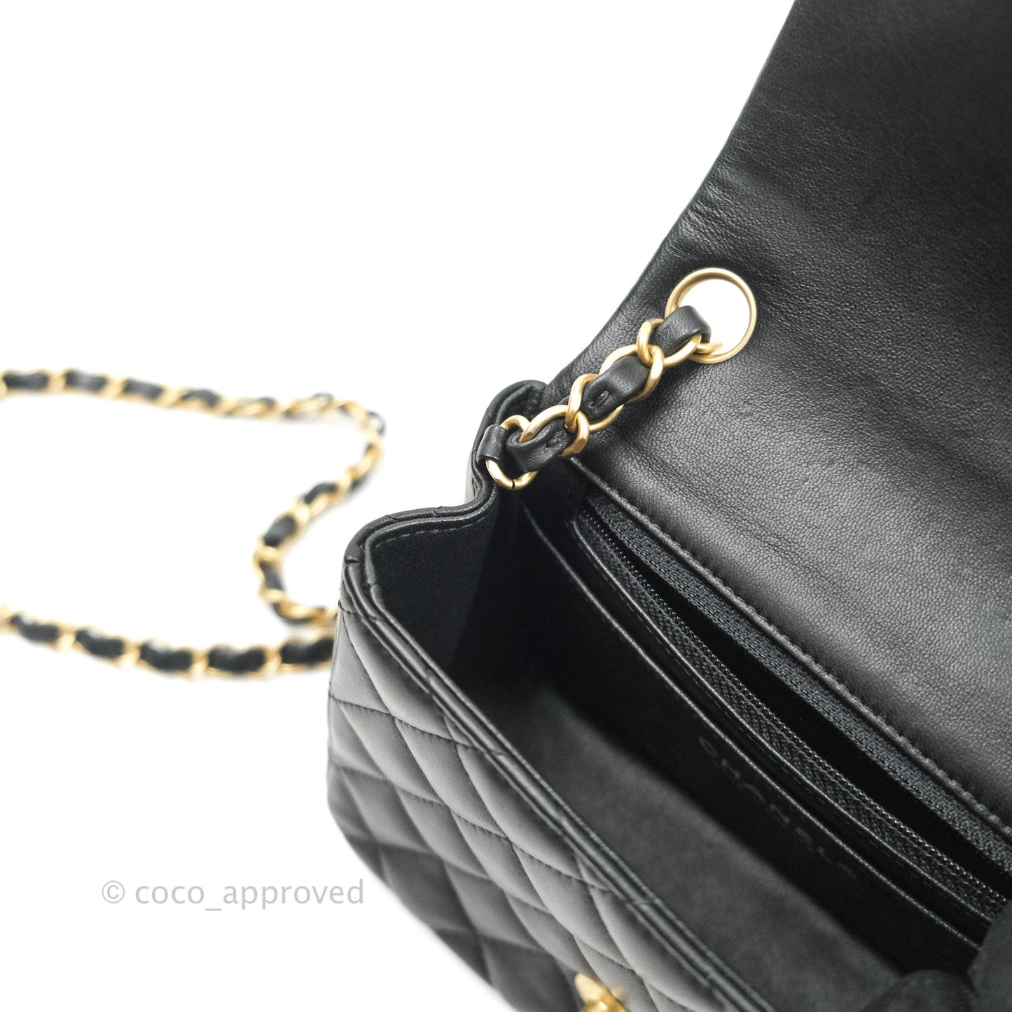 Chanel Mini Square Black Lambskin Aged Gold Hardware