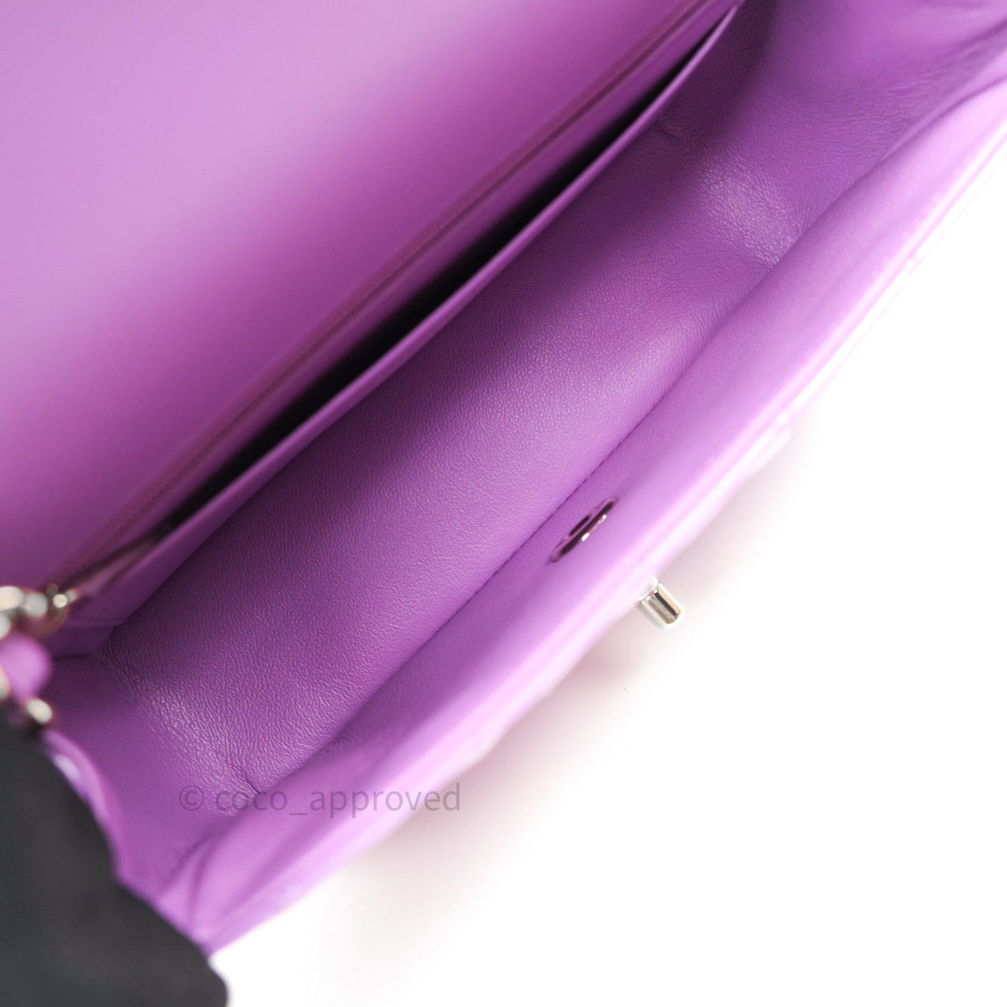 Chanel Quilted Mini Rectangular Purple Patent Leather Light Gold Hardware 20S