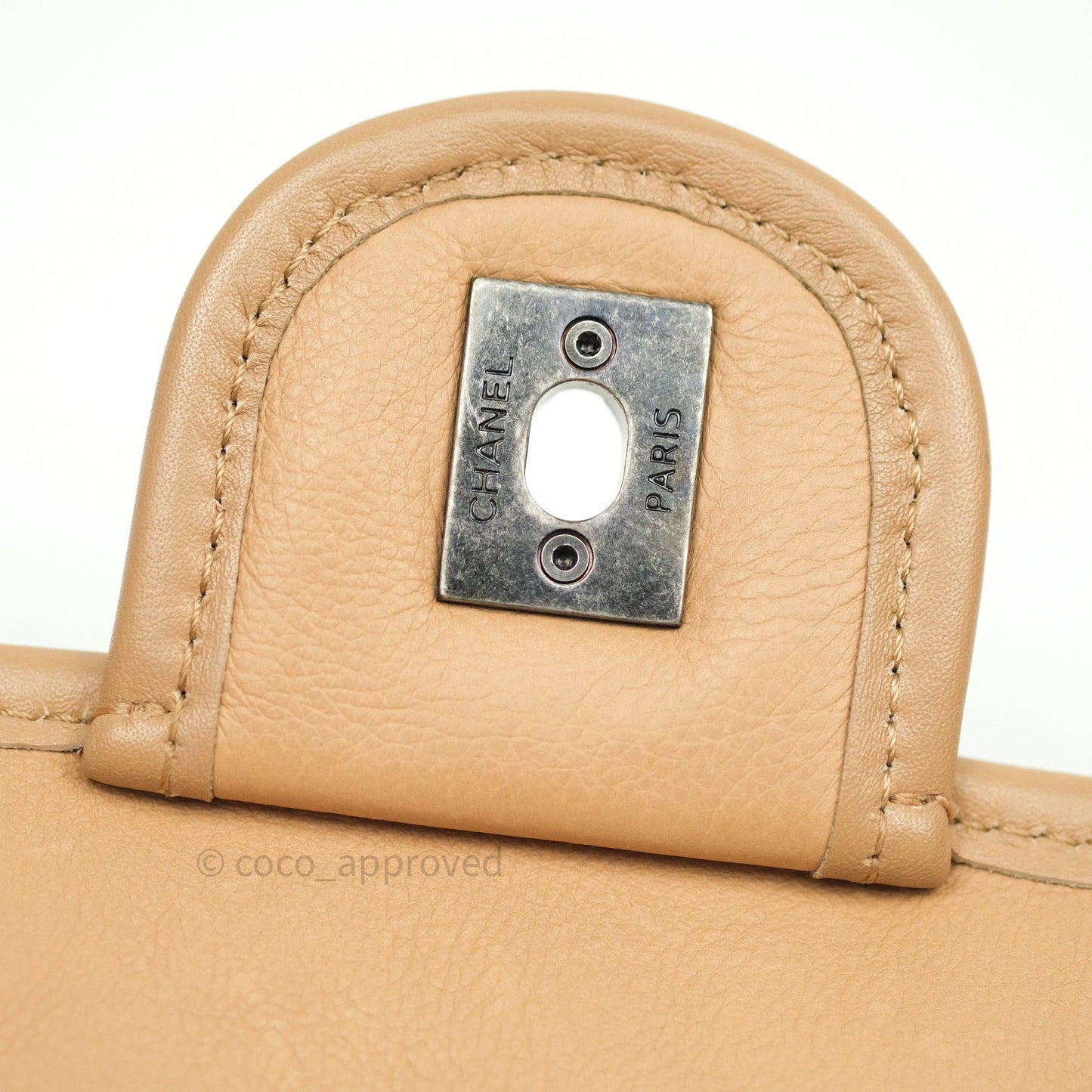 Chanel French Riviera Medium Flap Dark Beige Grained Calfskin Ruthenium Hardware
