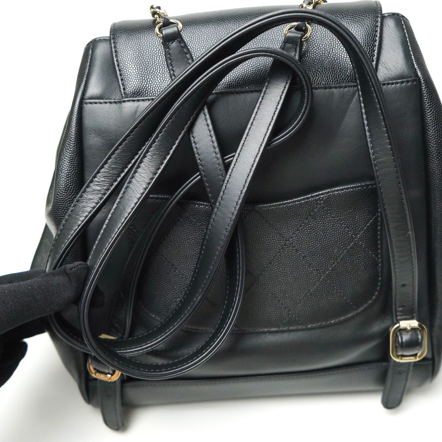 Chanel Quilted Business Affinity Backpack Black Caviar Light Gold Hardware